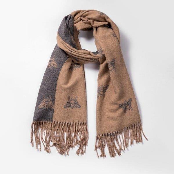 Ladies Reversible Cashmere Bland Scarf - Bee